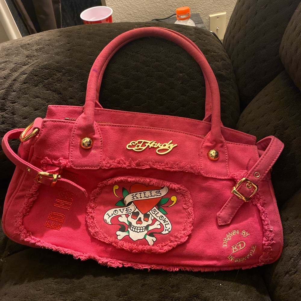 Pink Ed Hardy satchel